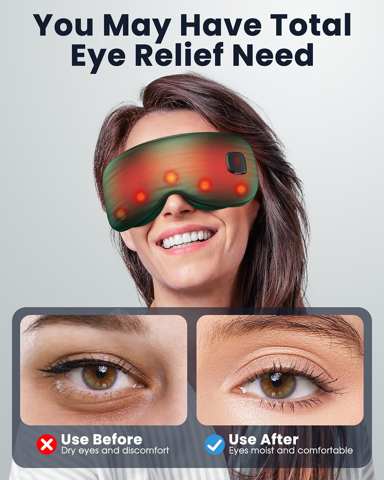 Heated Eye Mask - Cordless Eye Mask for Dry Eyes, Eye Relief, Improved Sleep, Washable Eye Heating pad for Travel and with Replaceable Shell (Green)