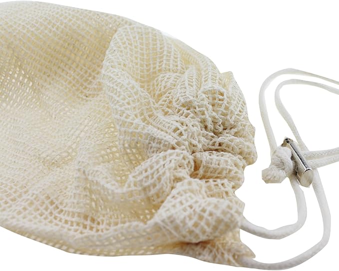 6PCS White Eco Friendly Organic Cotton Drawstring Mesh Bag 300mm Reusable Fruit and Vegetable Pouch