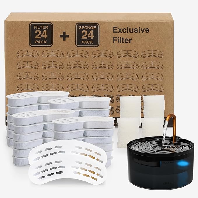 Misfans S003,S005 Exclusive 24 set Cat Fountain Filter Replacement, 24 Pack Filters and 24 Pack Sponges, Only for Item Mod...