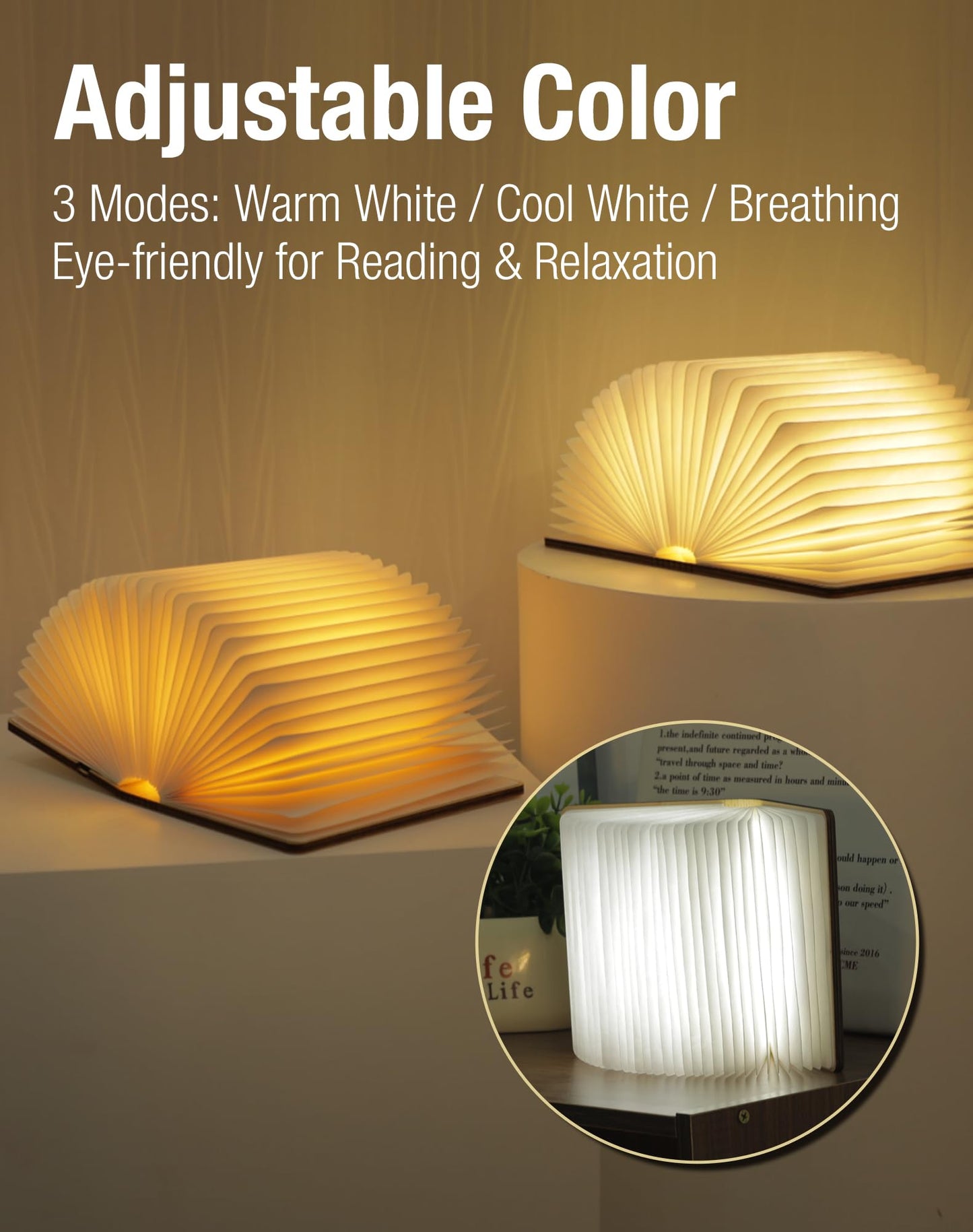 ZBOLE Wooden Book Lamp - Portable Folding LED Book Light for Reading, Unique Gift for Book Lovers, Magnetic Mood Lighting for Home&Library Decor (Maple)