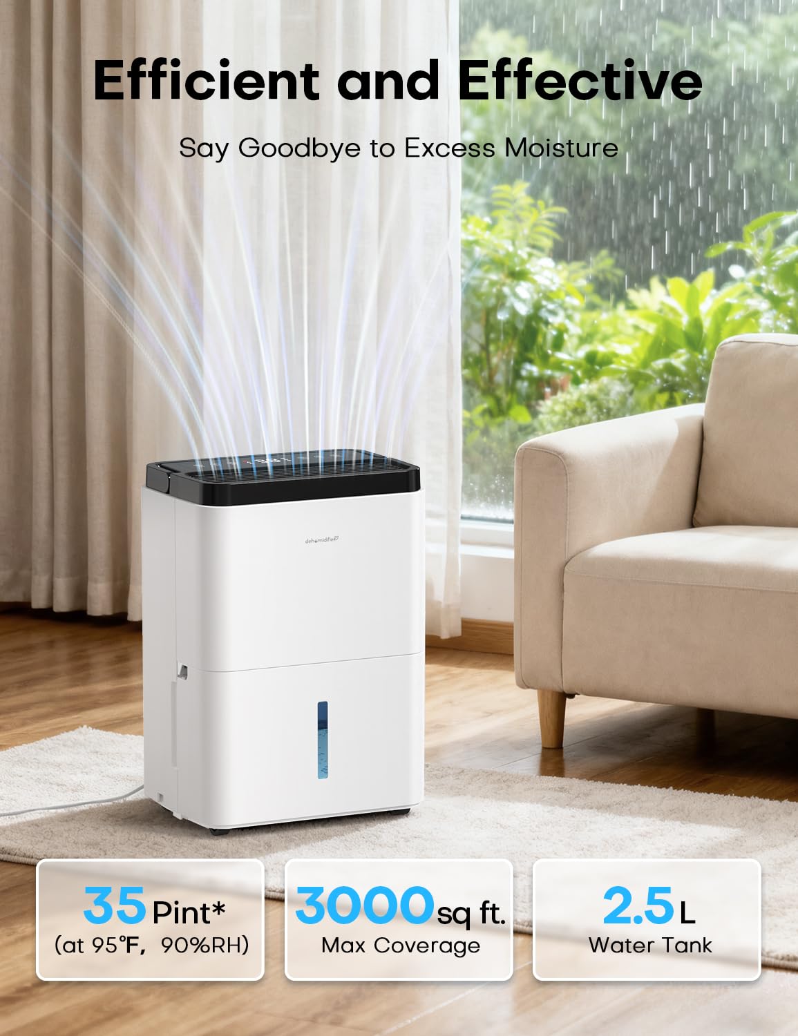 Dehumidifiers for Home Max 35 Pints, Compressor Dehumidifier with Drain Hose, Auto Mode, Dry Clothes, Two Fan Speeds, 24H Timer, Smart Humidity Control, for Bedroom, Basement, Bathroom, Home