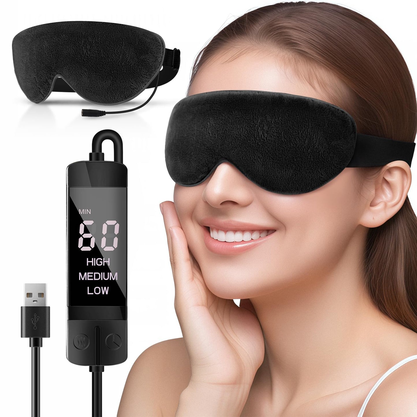 Heated Eye Mask for Dry Eyes, USB Electric Warm Eye Compress Heat Eye Masks with Temperature&Timer Control, Eye Heating Pad for Dry Eyes, Stye Treatment, Chalazion, Blepharitis, MGD, Puffy