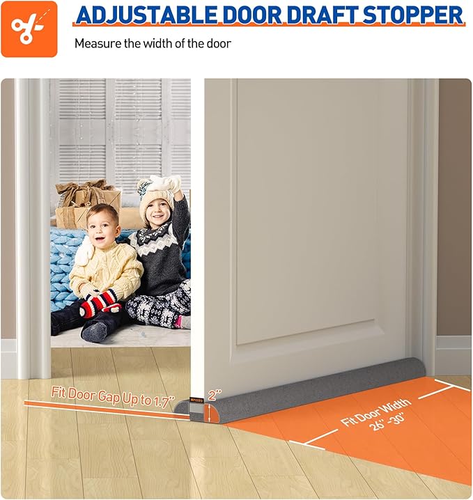 MAGZO Door Draft Stopper for Bottom of Door, 2 Pack 30 Inch Under Door Draft Stopper, Fan Shaped Under Door Gap Filler Bottom, Door Soundproofing, Grey