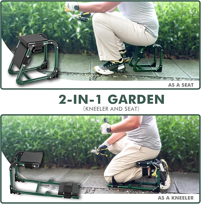 Tcoivs Ergonomic Knee Seat, Foldable 2-in-1 Garden Kneeler and Seat, with Adjustable Kneeling Pad and Soft Seat Cushion, Supports Up to 350 LBS