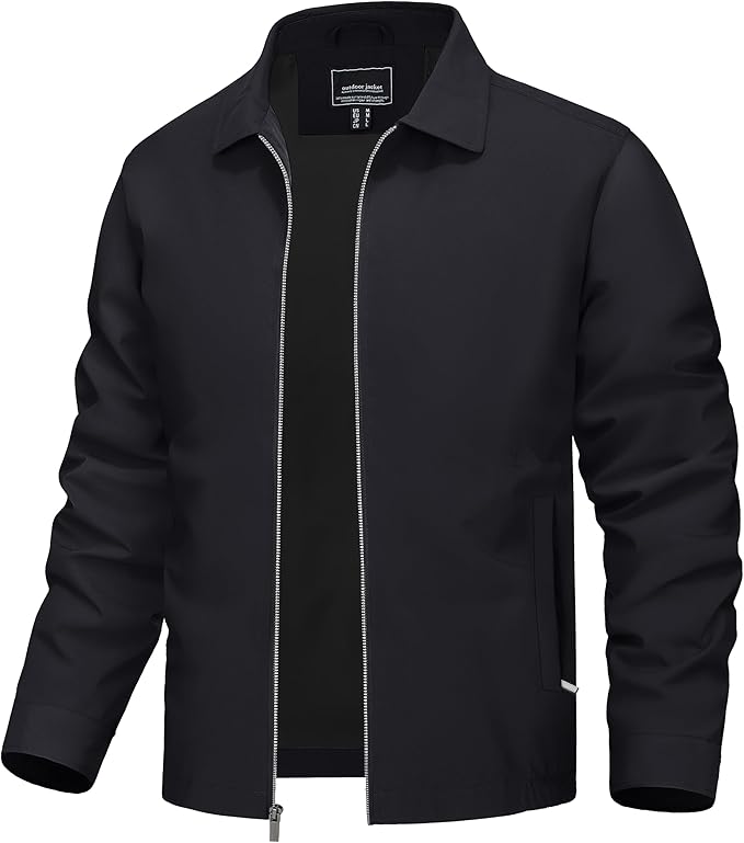 TACVASEN Mens Lightweight Windbreaker Full Zip Up Laydown Collar Jackets Light Casual Coat with Zip Pockets