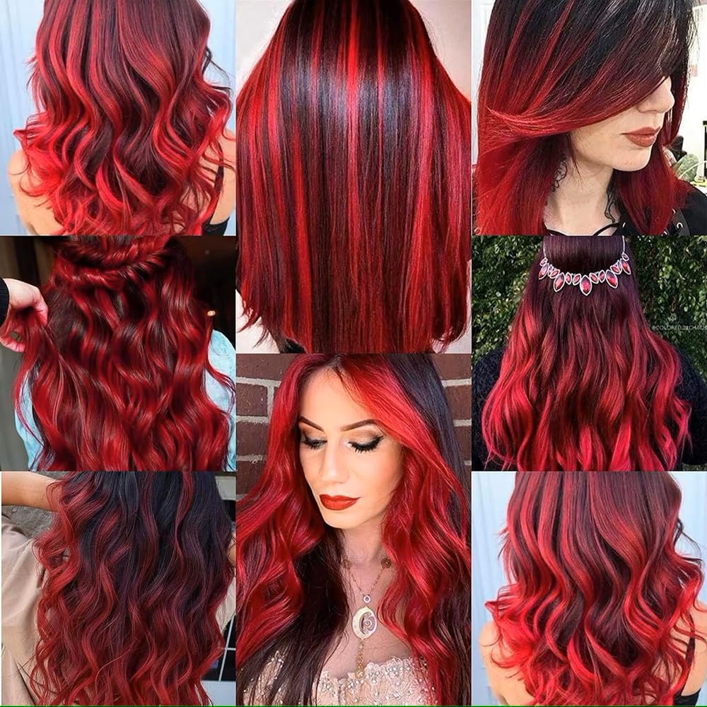 Clip In Colorful Long Hair Extension Hair Highlights Hair Streaks (Red - Straight - 2 PCS)