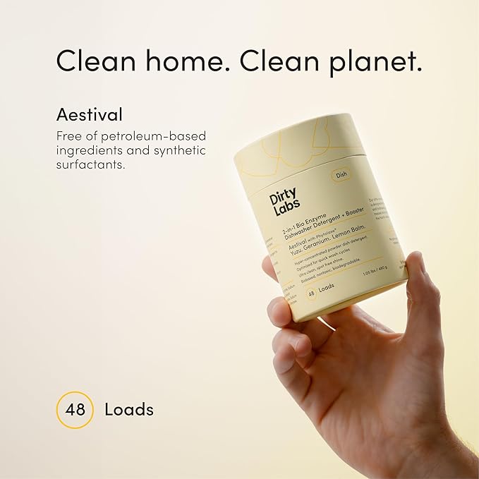 Dirty Labs | Dishwasher Detergent & Booster 2-Pack Sampler | Aestival + Free & Clear | 96 Loads | Ultra Clean, Spot Free, Quick Wash Optimized | Hyper Concentrated