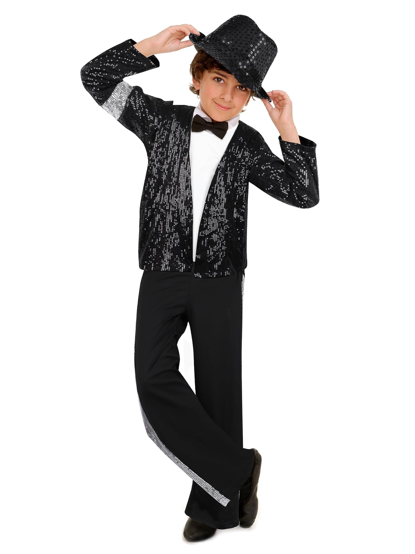 AOTHSO 8 Pieces Kids Boys 80s Dance Costume 90s Pop Stage Outfits with Glasses Hat Gloves Microphone Halloween Cosplay Party