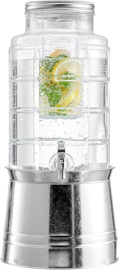 Style Setter Patchwork Beverage Dispenser Cold Drink Dispenser w/ 2.4-Gallon Capacity Glass Jug, Ice Insert, Fruit Infuse...