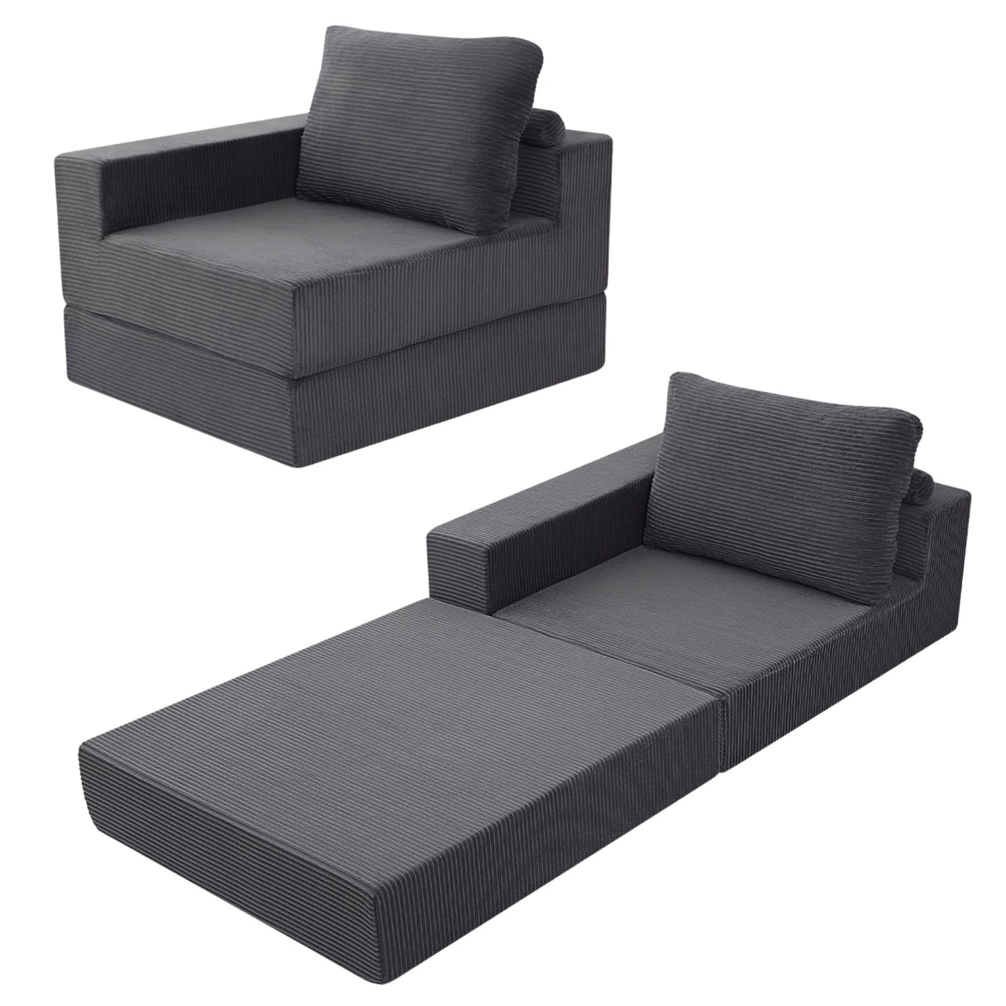 MeMoreCool Convertible Sofa Bed Foldable Boneless Couch, Folding Sleeper Chair Bed with L-Shaped Armrest, Comfy Floor Lounge Couch for Adults, Fold Out Single Sofa Chair Futon for Indoor Bedroom