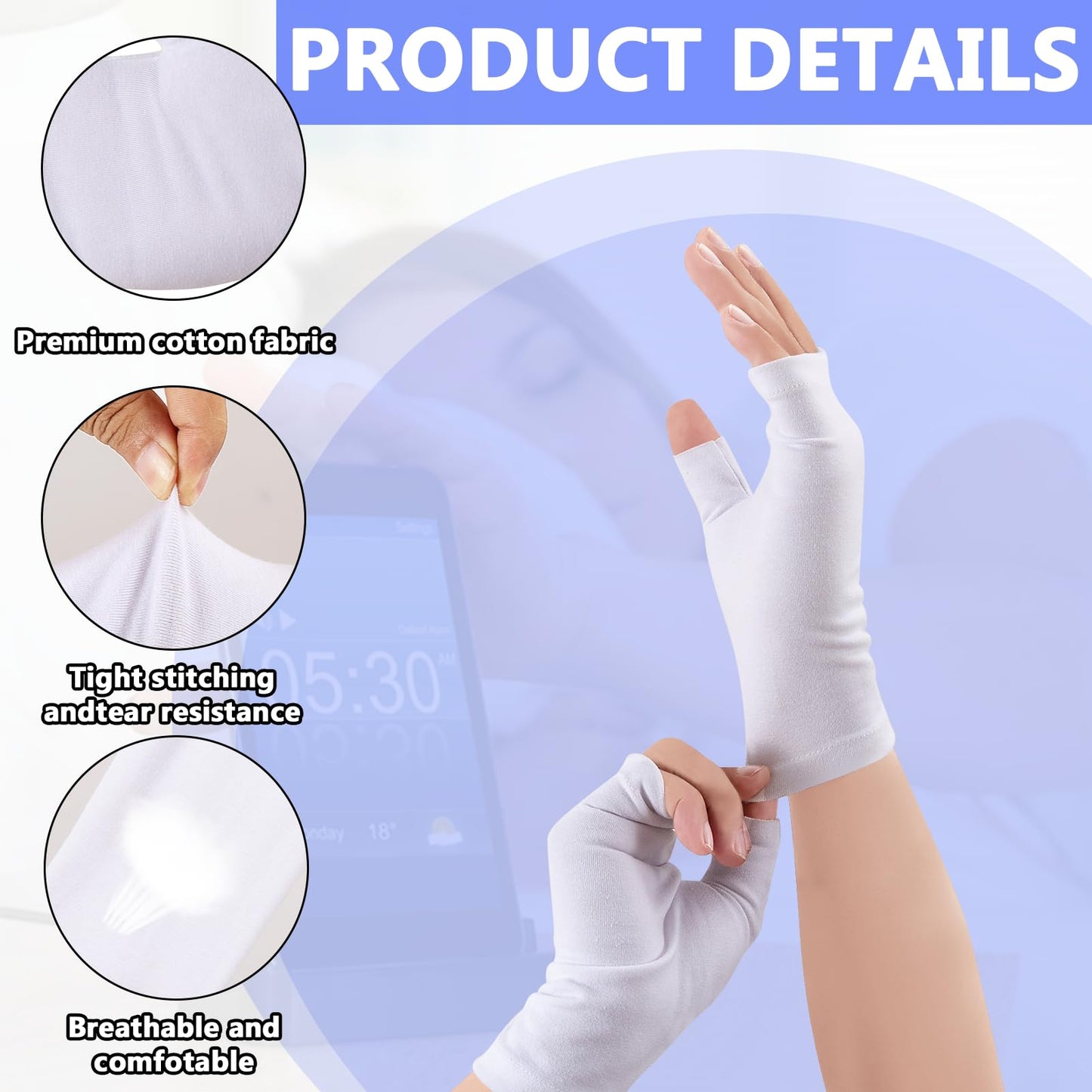 6 Pairs Cotton Gloves Eczema, Cotton Eczema Gloves for Women and Men, Touchscreen Fingerless White Gloves for Art Handling, Fing