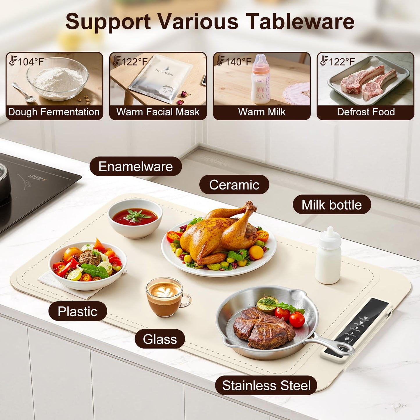 Warming Mat for Food – Electric Warming Tray with 4 Temp Settings & Timer, Portable Rollable Food Warming Mat for Countertop – Ideal Food Warmer for Buffets, Parties, Family Gatherings Use