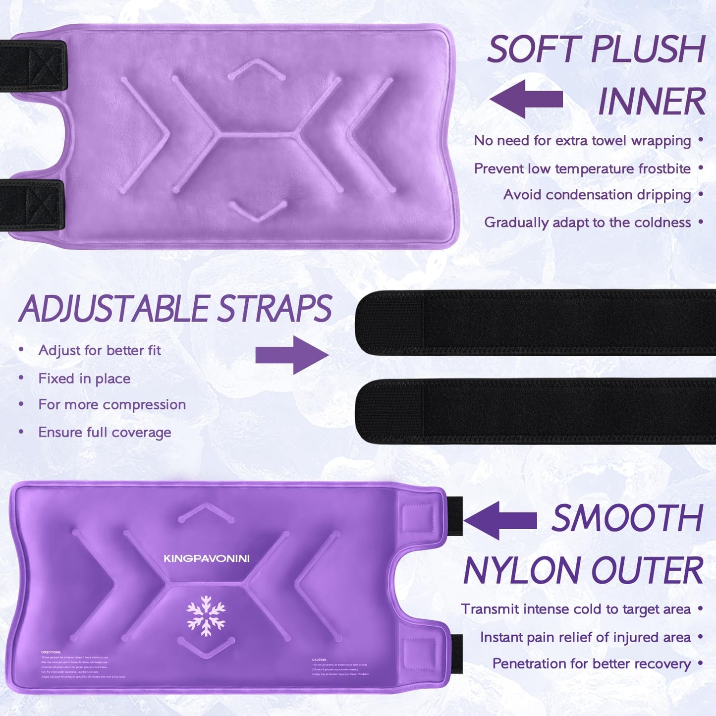 KingPavonini XXL Knee Ice Pack Wrap Around Entire Knee After Surgery, Large Reusable Gel Ice Pack for Injuries, Pain Relief, Swelling, Sports Injuries, 2 Pack (Purple)