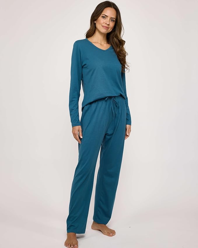 Real Essentials 2 Pack Women's Soft Cotton Long Sleeve Pajama Set with Pants - Lounge Sets for Women (Available In Plus)