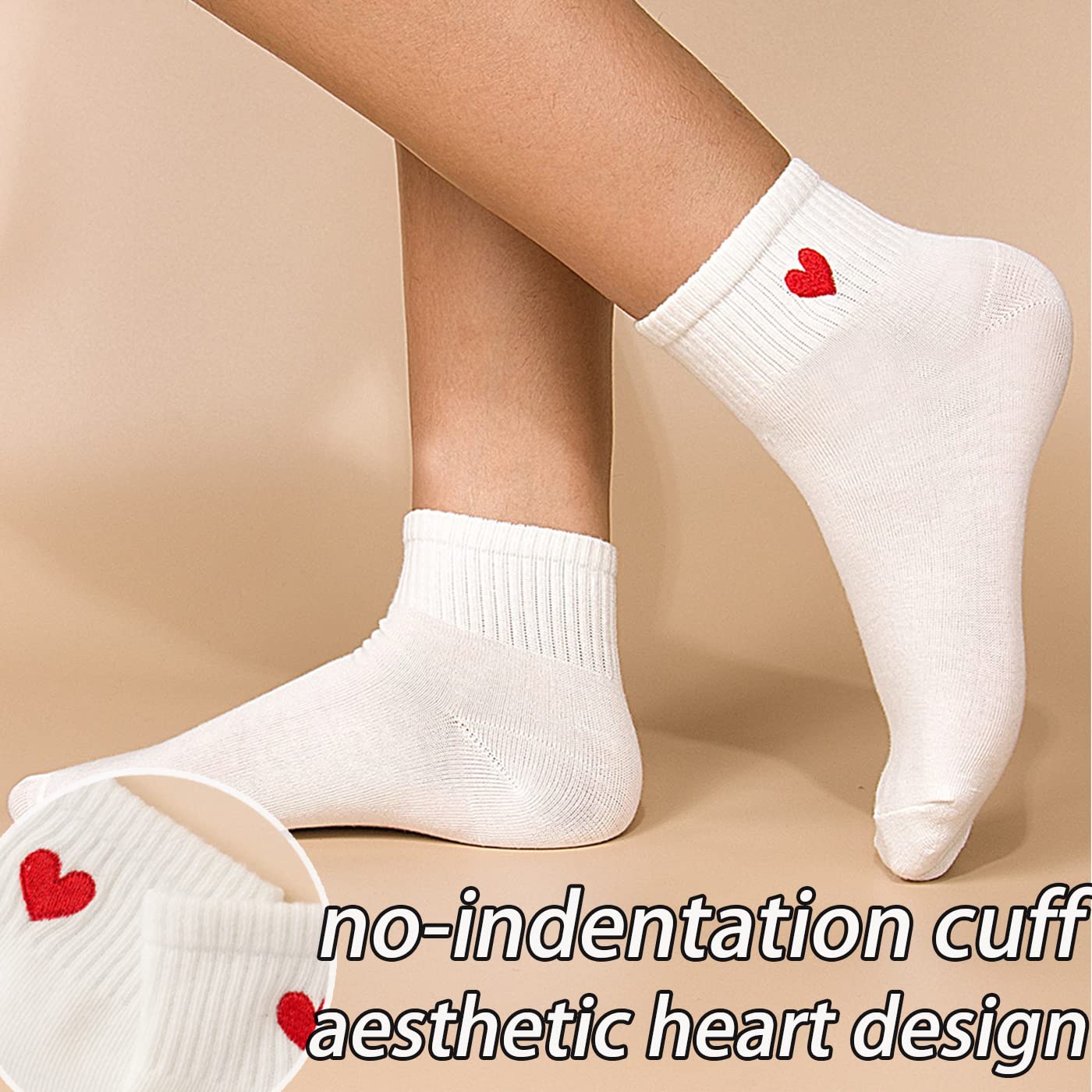 CHUNFO Cute Heart White Red Ankle Women Socks Frilly Fun Bear Pattern Long Crew Novelty Aesthetic Girls Sock 4 & More Pairs