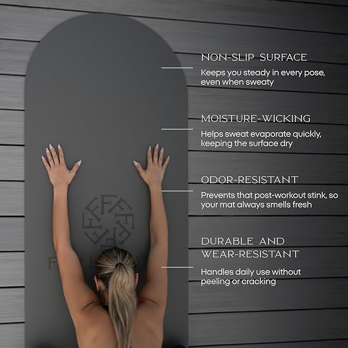 FFLLOOWW Body & Soul Non-Slip Yoga Mat, 4.5mm Natural Rubber Exercise Mat with Carry Strap – Anti-Sweat, Eco-Friendly Mat for Yoga, Pilates, Home Workouts