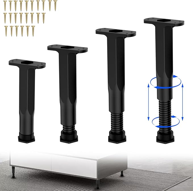 SKMYL Adjustable Height Center Bed Support Leg for Sagging Shelf, Furniture Legs for Frame,Slat and Riser, Adjustable Height 7"-13.5" (4PCS)