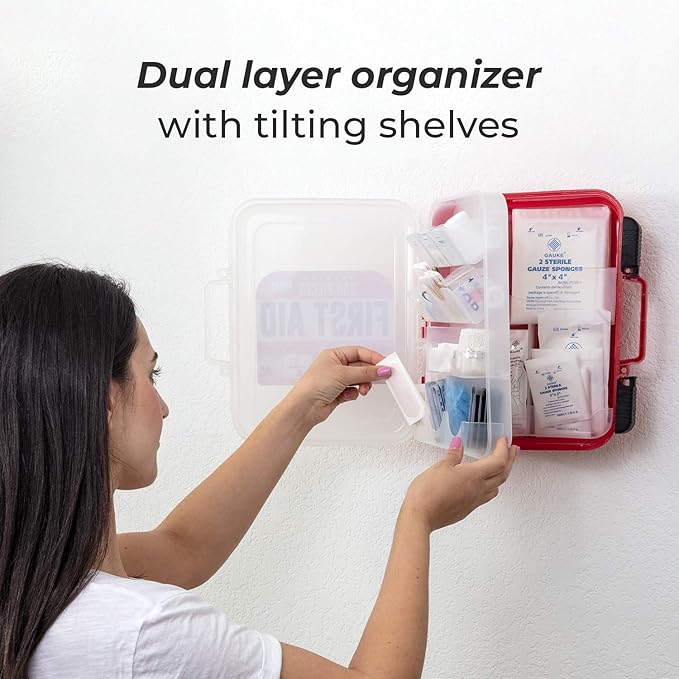 M2 BASICS Professional 350-Piece Emergency First Aid Kit for Home, Business, Car, Vehicle & Office – Organized Dual-Layer Hard Case, Wall-Mountable Medical Supply Organizer, OSHA Workplace Safety