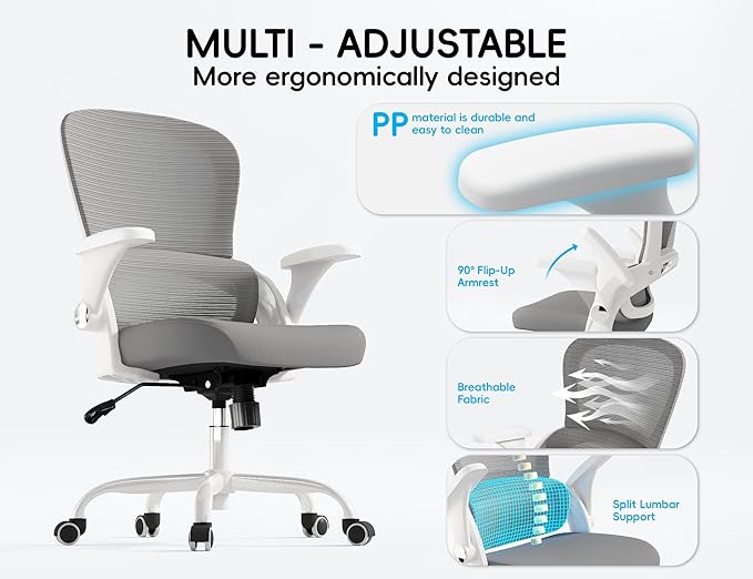 TRALT Ergonomic Office Chair - Comfy Desk Chair with Back Support, Home Office Desk Chairs, Computer Chair, 330lbs Wide Seat Big and Tall Office Chair for Executives (Grey)