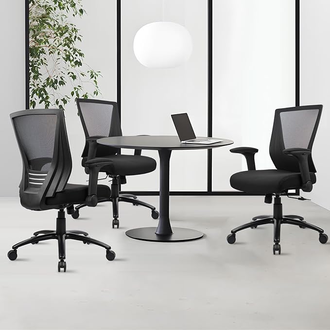 CLATINA Big and Tall Office Chair Heavy Duty Ergonomic Desk Chair 500lbs with Flip-up Arms & Wide Thick Seat Cushion Home Executive Swivel Mesh Chair for Study, Conference, Black (8 PK)