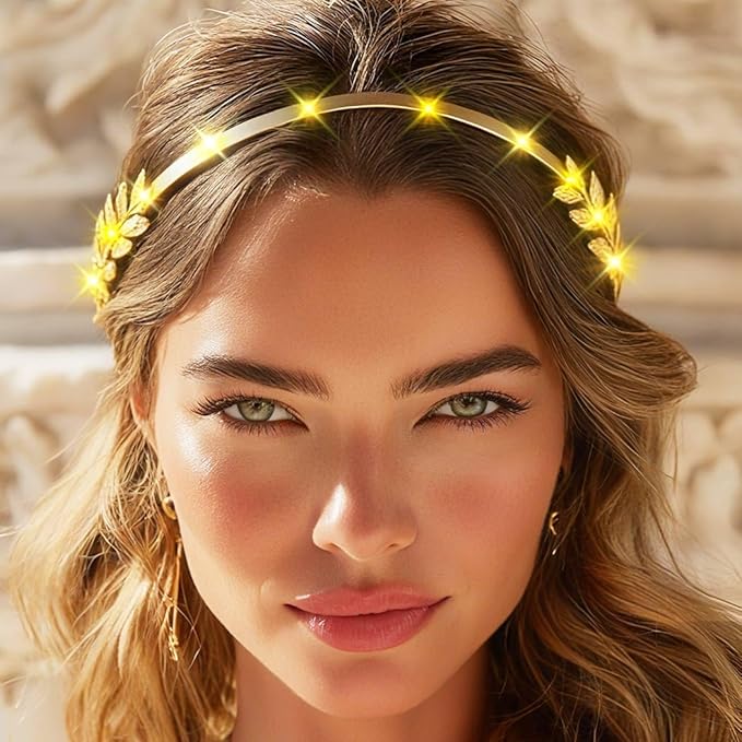 JEAIRTS Light Up Leaf Headband Gold Led Greek Goddess Hair Accessories for Women (A-1, Free Size)