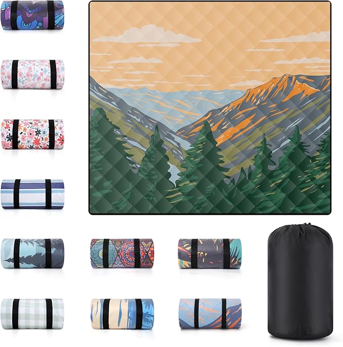 memKiya 60x80" Waterproof Picnic Blankets Outdoor Sandless Beach Blanket Foldable Padded Ground Grass Park Lawn Mat Tent C...
