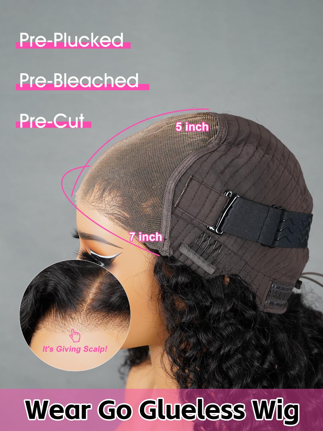 Curlyme Pre Bleached Water Wave Wear Go Glueless Wig 7x5 Lace Pre Cut Pre Plucked Glueless Wear and Go Lace Front Wigs Human Hai