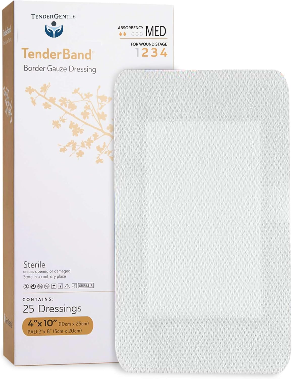 Bordered Gauze Island Dressing 4x10-25 Large Adhesive Bandages for Wound Protection - Good for Hospitals, Medical Facilities, First Aid Kits, and More