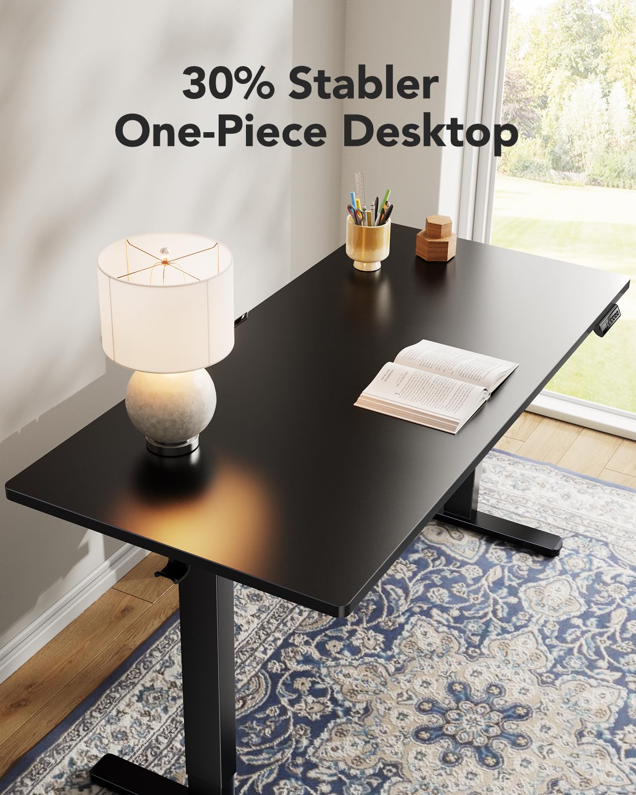 HUANUO Electric Standing Desk, 48" x 24" Whole Piece Desktop, Adjustable Height Computer Desks, 4 Height Memory Settings, Sit Stand Up Desk for Home Office, Black