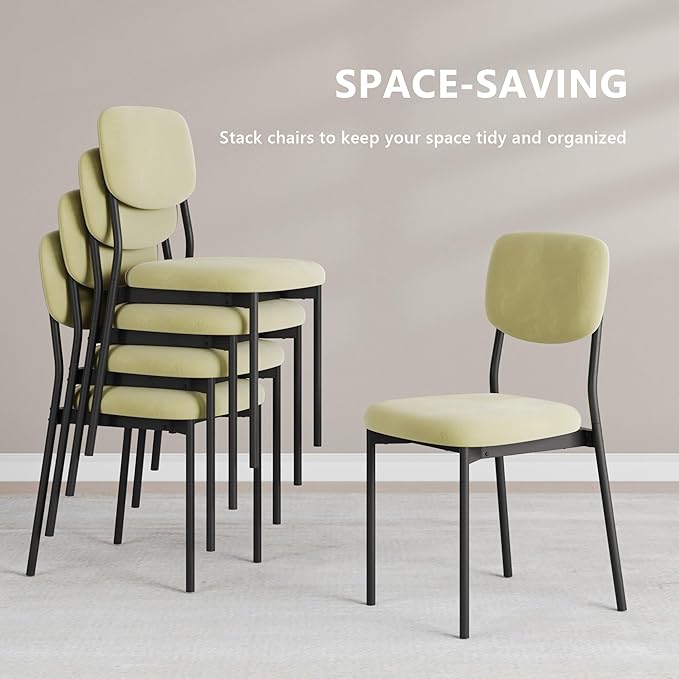 Einhomn Upholstered Dining Chairs Set of 6, Stackable Modern Dining Room Chairs, Kitchen Chairs w/Soft Velvet Backrest & Sturdy Metal Legs for Restaurant, Living Room, Light Green