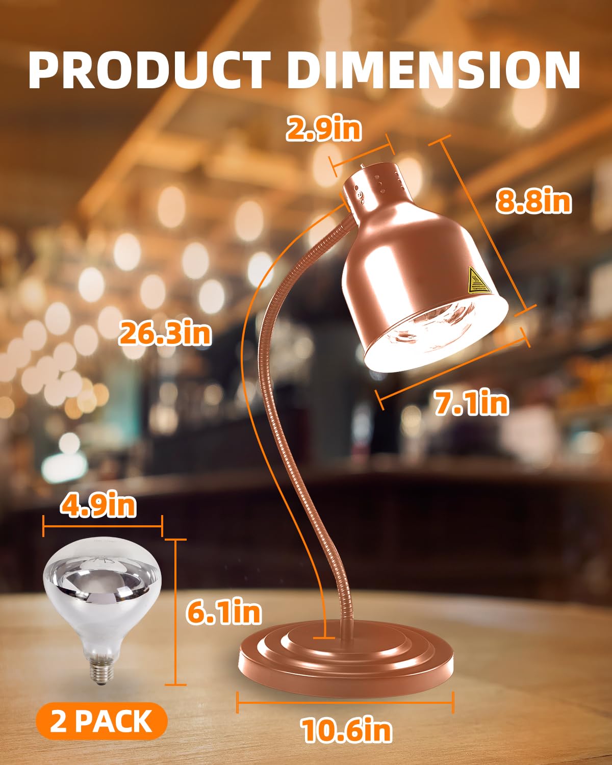 Food Heat Lamp: [Rapid-Heating Bulbs Included] [Steady Heating] Commercial Food Warmer Lamp, Electric Heat Lamp for Food Catering Food Warming Lamp for Buffet Parties (Painted Copper, 32" (1-Head))