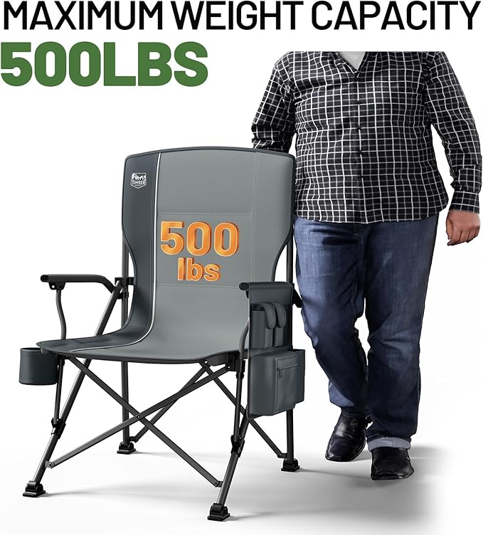 TIMBER RIDGE Oversized Folding Camping Chair High Back Heavy Duty for Adults Support up to 500lbs with Cup Holder, Side Pocket Cooler Bag 2 Pack