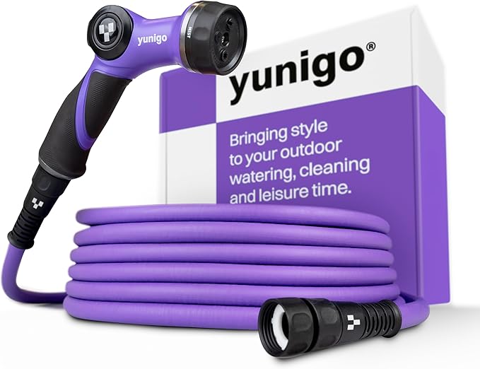 RELAX 100ft Expandable Purple Garden Hose – Lightweight No-Kink Design with Durable Aluminum Fittings, Spray Nozzle & Hose Mender for Home & Garden Watering
