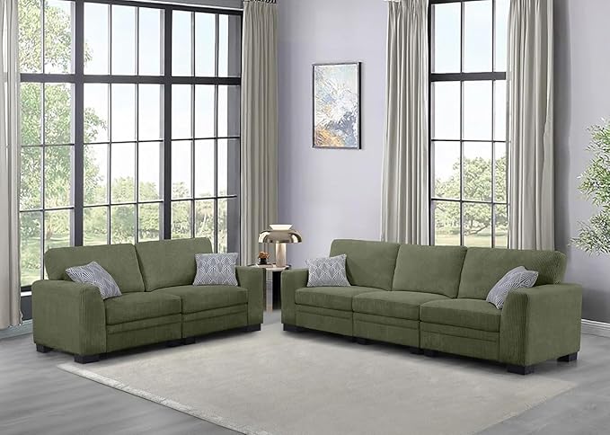 Legend Vansen Oversized Modular Sectional Sofa,5 Seat U Shaped Couch with Ottoman,Corduroy Sofa with Deep Seat,Convertible Large Sectional Couches for Living Room (Olive, 2+3)
