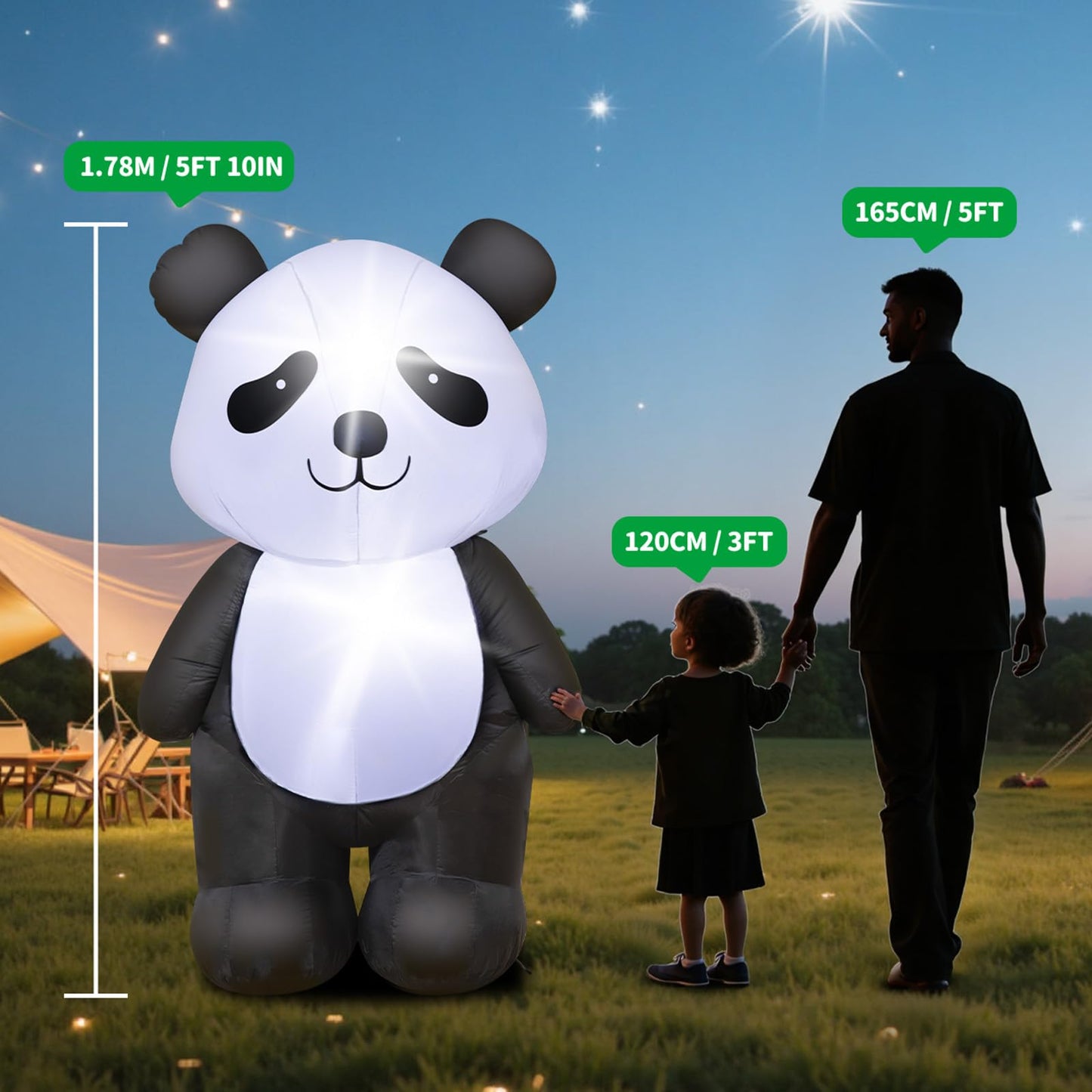 6 Feet Tall Inflatable Panda Decorations – Blow Up Outdoor Lawn Decor with LED Light, Cute Standing Panda Inflatable for Yard, Outside, Indoor, Holiday Party and Christmas Decorations