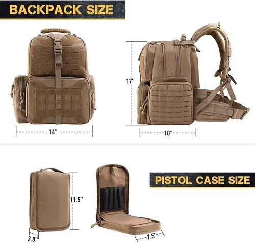 VOTAGOO Tactical Range Backpack, Gun Bag for Handguns and Ammo, 3 Pistol Carrying Cases for Hunting Shooting