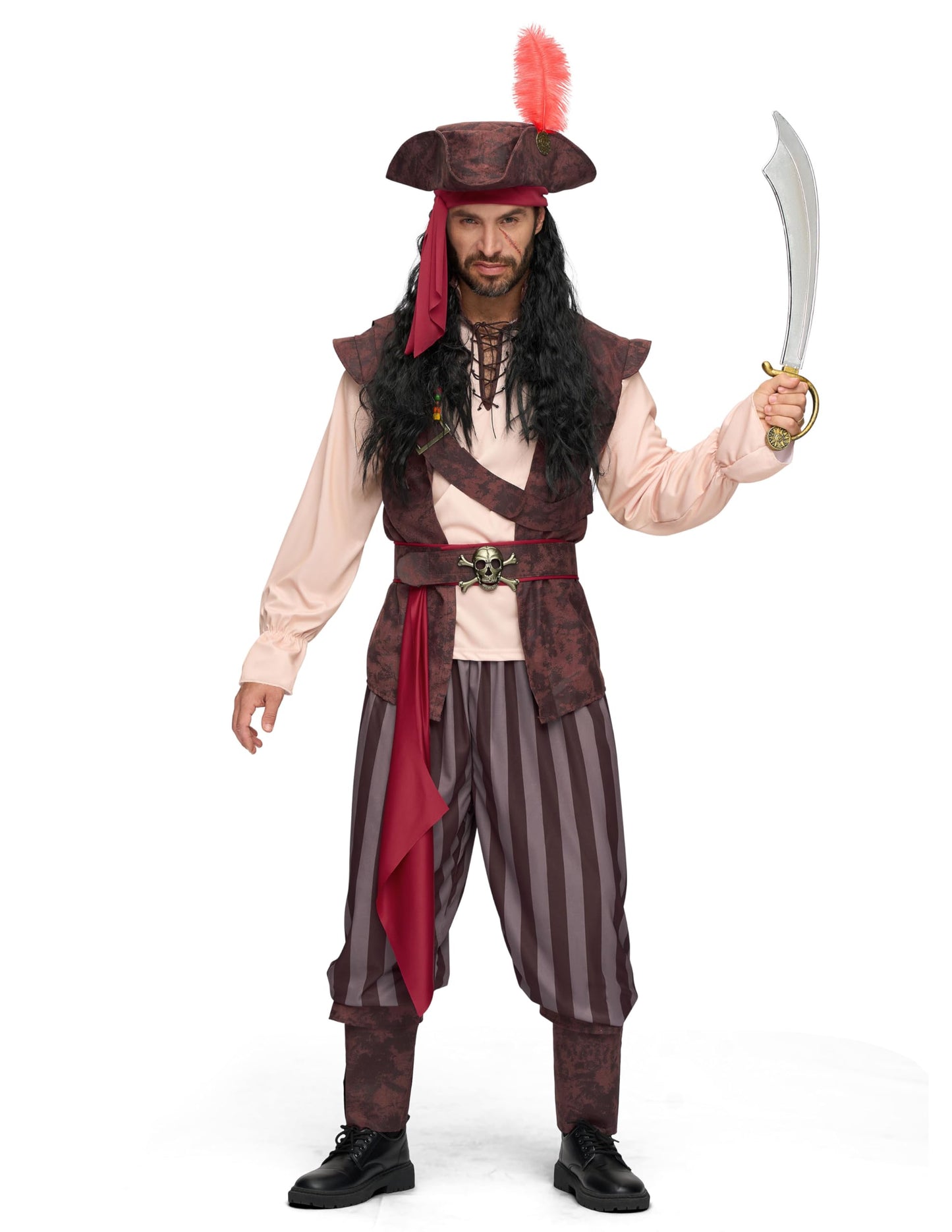 Spooktacular Creations Mens Caribbean Pirate Costume Adult Sea Captain Robber Costume for Halloween Dress Up Party, Cosplay Party-L