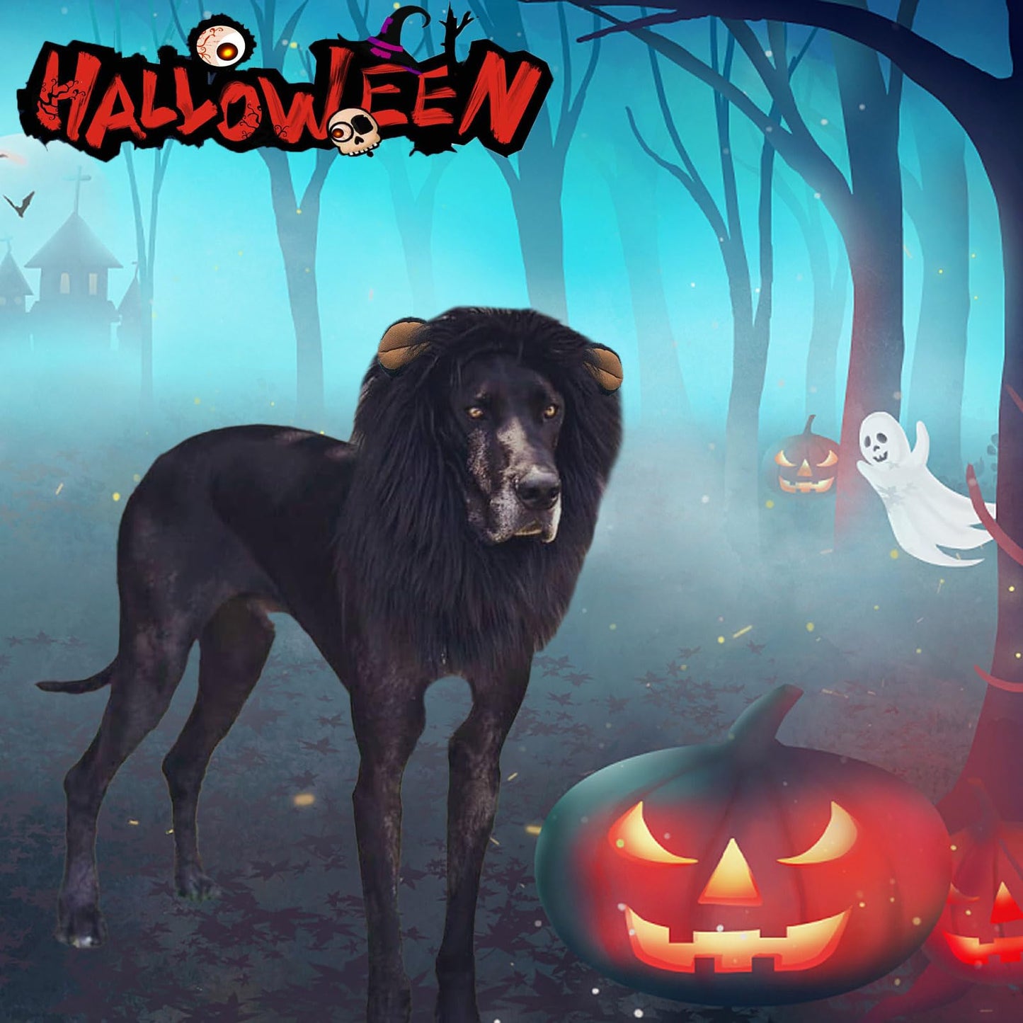 Realistic & Funny Lion Mane for Dogs, Dog Costume Complementary Lion Mane for Dog Halloween Costumes for Medium to Large Sized Dogs, Funny Dog Cosplay Vivifying Lion Mane Wig Accessory (Black)