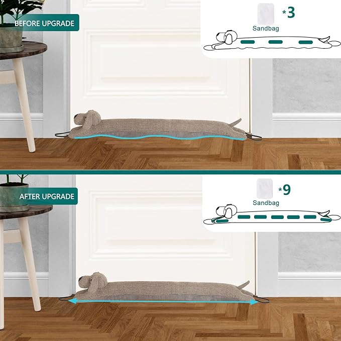 Marwood Under Door Draft Stopper Decorative Wind Stopper 48 inch for Door & Window, Weighted Animal Air Draft Stopper Snake Noise Blocker for Bottom of Door with Hanging Loops - Brown Dog