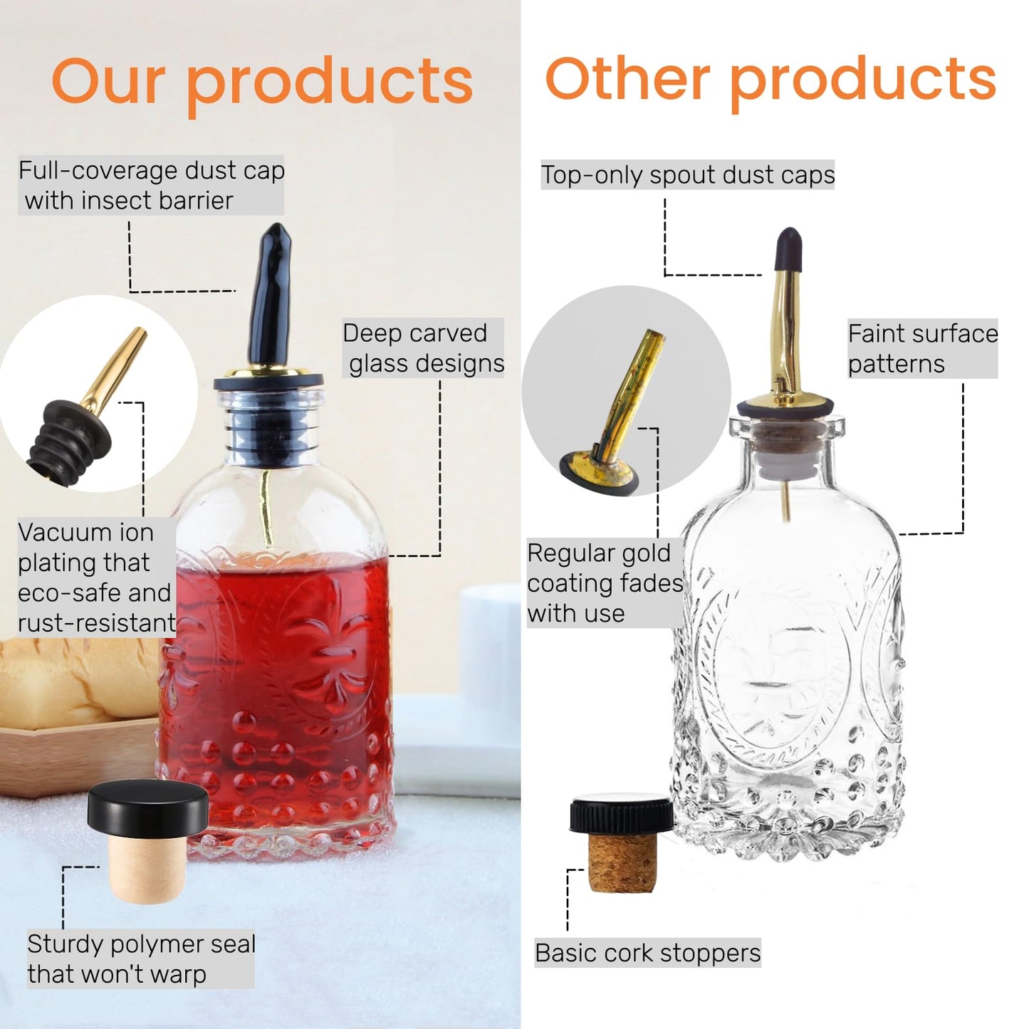 Shining Craft Simple Syrup Bottle, Glass Coffee Syrup Dispenser Bottle 7 OZ With Metal Pour Spout, Labels and Stopper, Glass Syrup Dispenser for Maple Honey Syrup Oil and Sauces, SC059