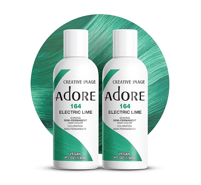 Adore Semi Permanent Hair Color (164 Electric Lime) | Vegan & Cruelty-Free Green Hair Dye | No Ammonia, No Peroxide, No Alcohol | 4 Fl Oz Each (Pack of 2)