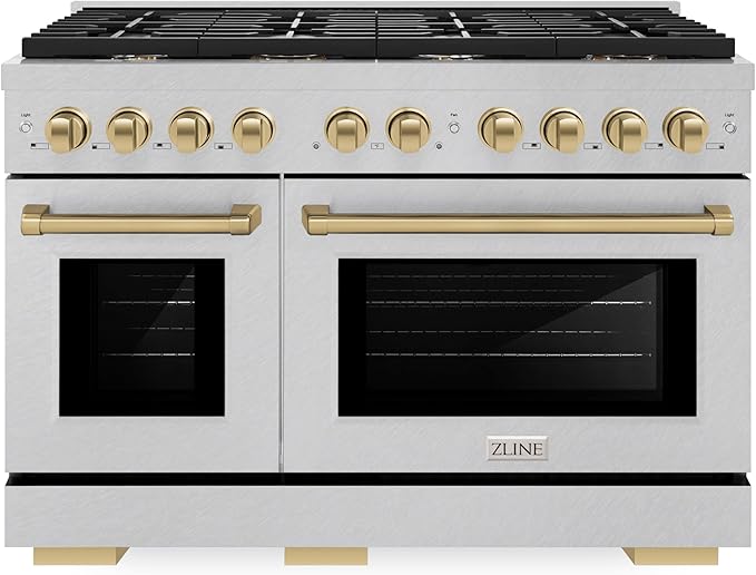 ZLINE Autograph Edition 48 in. 6.7 cu. ft. Paramount Double Oven Dual Fuel Range with 8 Burner Gas Cooktop in Satin Stainl...