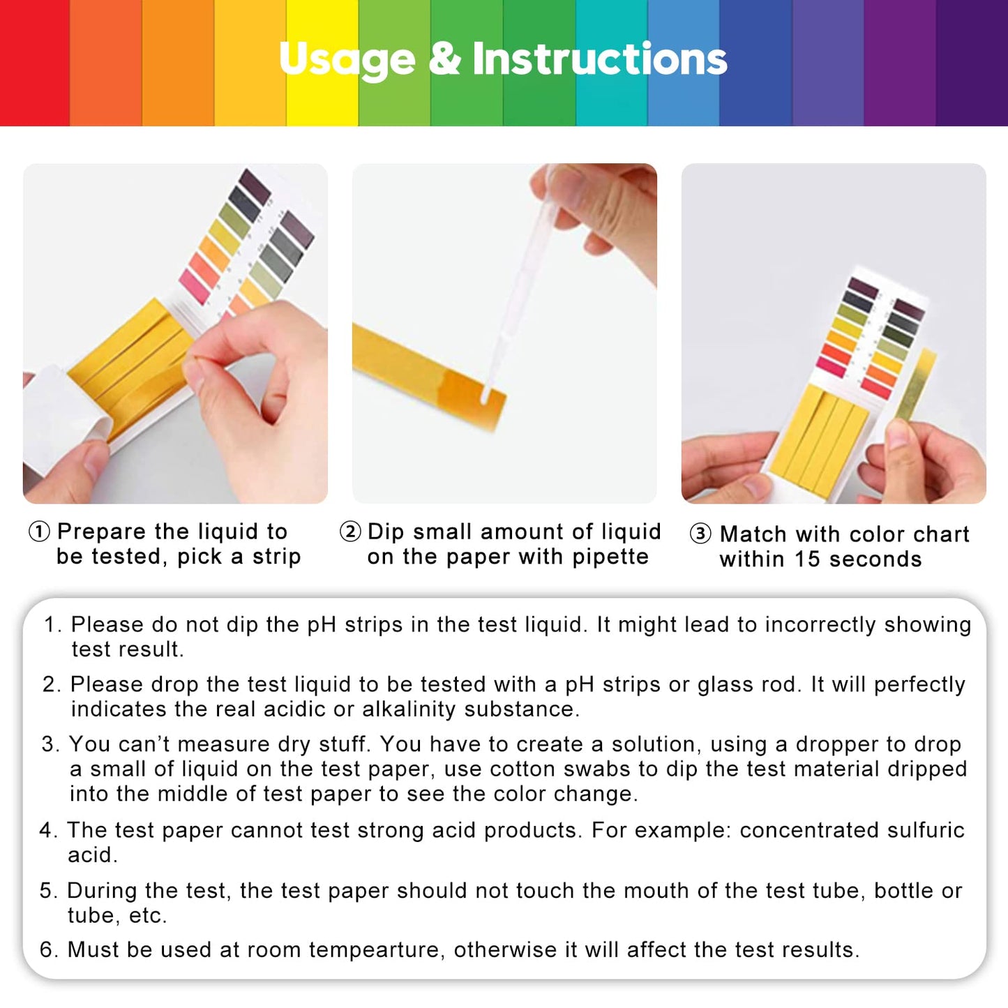 6 Pack pH Test Strips, 480 Strips Full Range 1-14 Universal pH Test Litmus Paper pH Soap Making Testing Strips for Water Wine Saliva Urine Soil, pH Strips and 6 Test Pipette Droppers with Storage Case