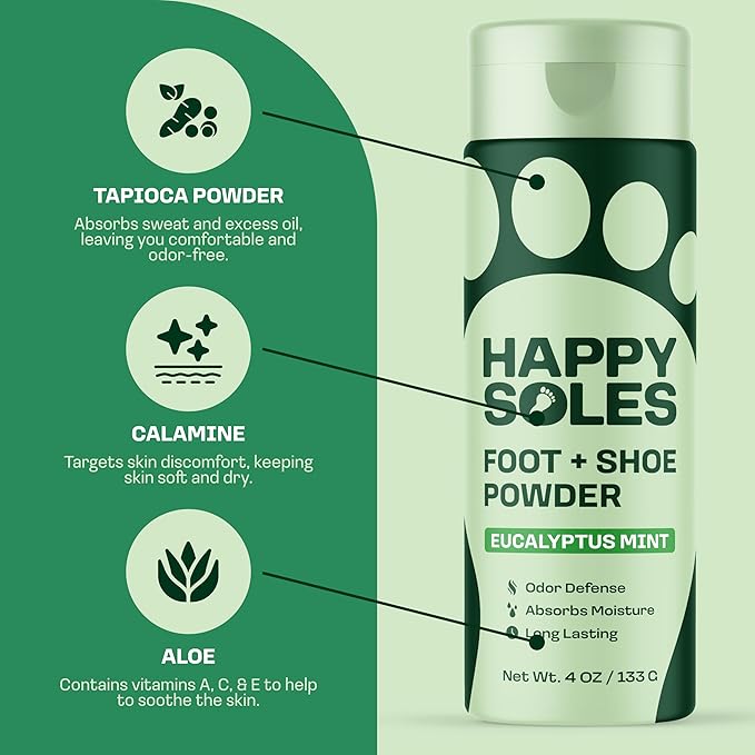 Shoe Deodorizer & Foot Powder - Ultimate Foot Powder for Smelly Feet & Odor Control - Sweat-Absorbing & Long-Lasting Freshness - For Sweaty Feet & Unpleasant Shoe Smell (Eucalyptus Mint)