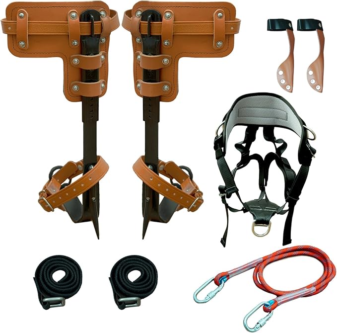 Tree Climbing Spikes Set,Tree Climbing Gear, 1 Pair Alloy Steel Climbing Spurs,350lbs Load Capacity with Safety Seat, Arbo...