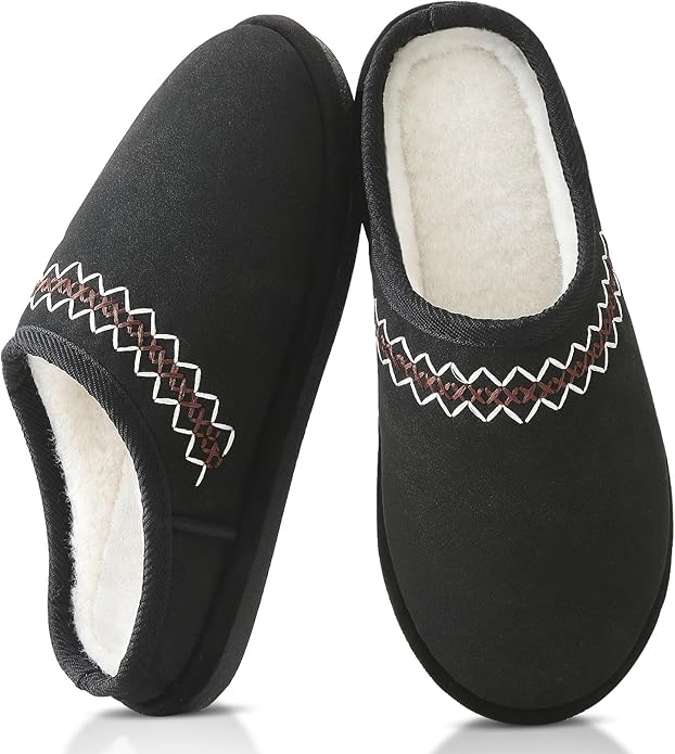 Parlovable Memory Foam Slippers for Women Men - Suede Furry Lining Warm Mules Indoor Outdoor Short Ankle House Shoes