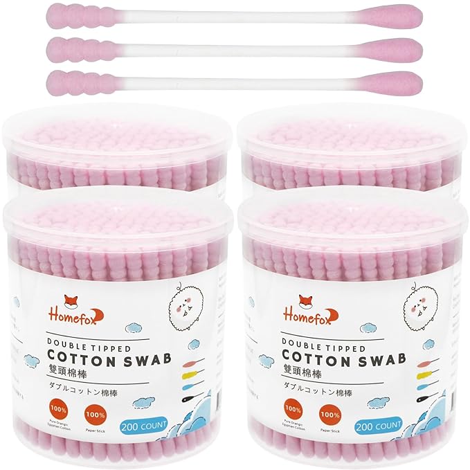 Pink Cotton Swabs Spiral - 800 Count Organic Cotton Buds Double Side Tightly Wrapped Cotton Tips Paper Stick Soft Gentle Lint-Free Cruelty-Free, Round & Spiral (Pink)
