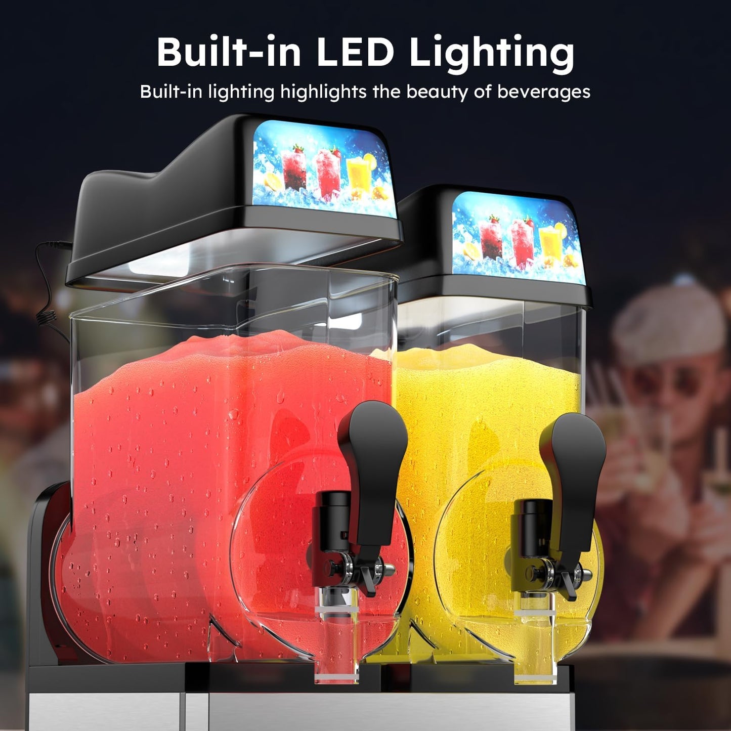 8Gal/30L Commercial Slushy Machine,Independently Control 2 Tank's Temp,5-45 Minutes to Make Margarita & Slushie & Cold Drink,Built-in LED Light,110V Professional Frozen Drink Maker with Self-cleaning