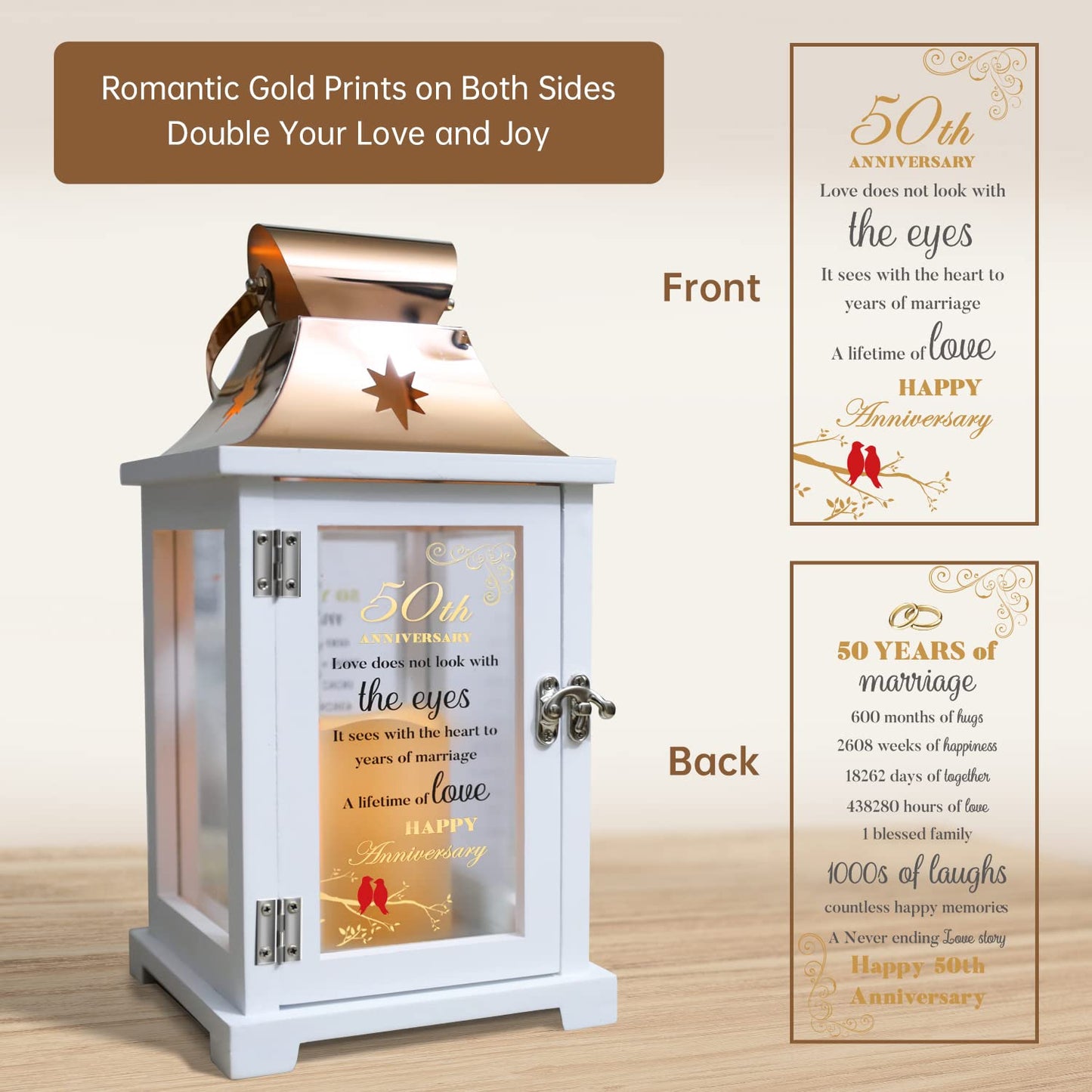 Best 50th Anniversary Wedding Gifts for Couple, Wife, Parents, Husband - 50th Wedding Anniversary Lantern, Golden 50 Years of Marriage Gifts for Couple, Wife, Her, Women