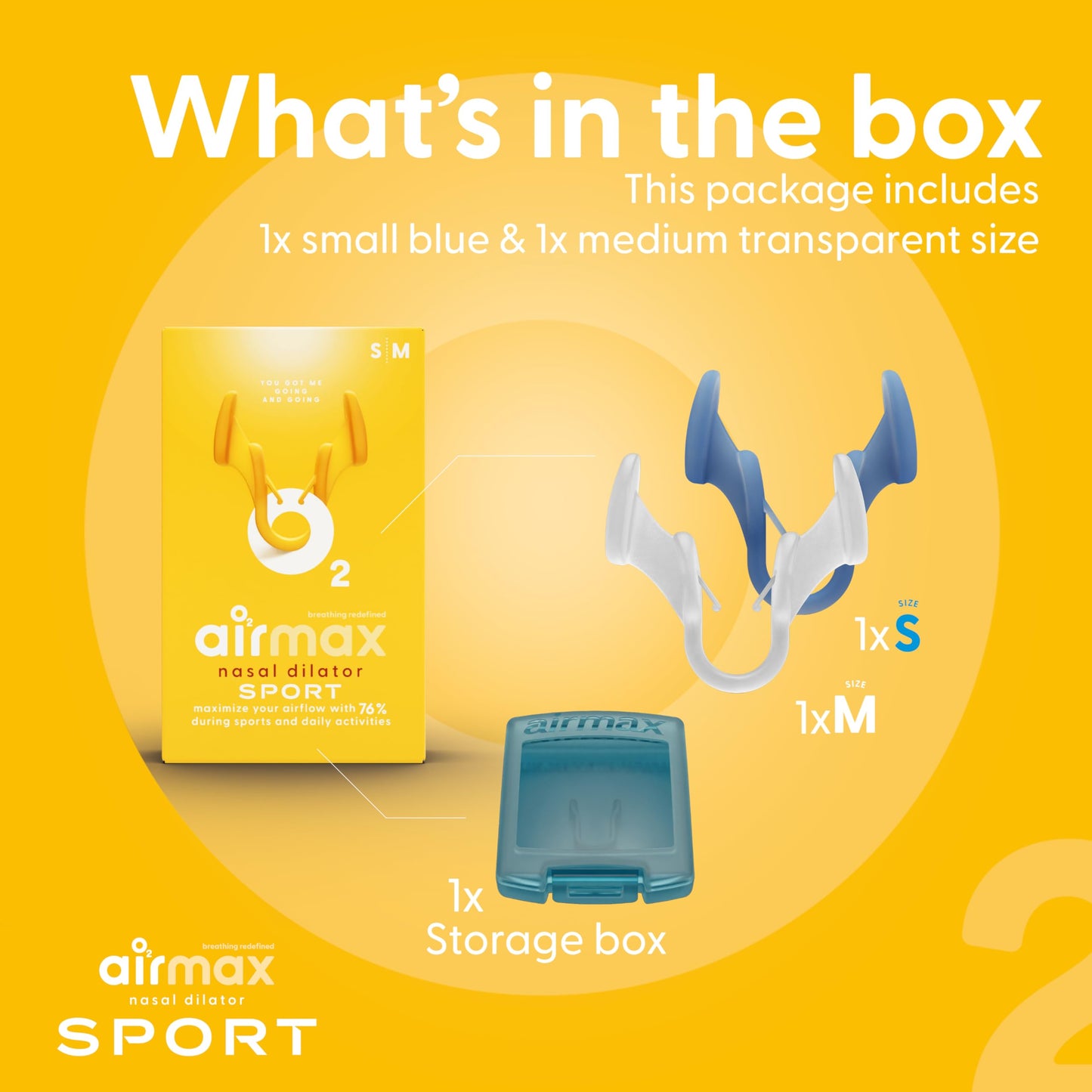 Air Max Unisex Sport Nasal Dilators Trial Pack - Easy, Safe, and Comfortable Breathing Aid - Improves Airflow - Blue, Transparent - 1 Small, 1 Medium